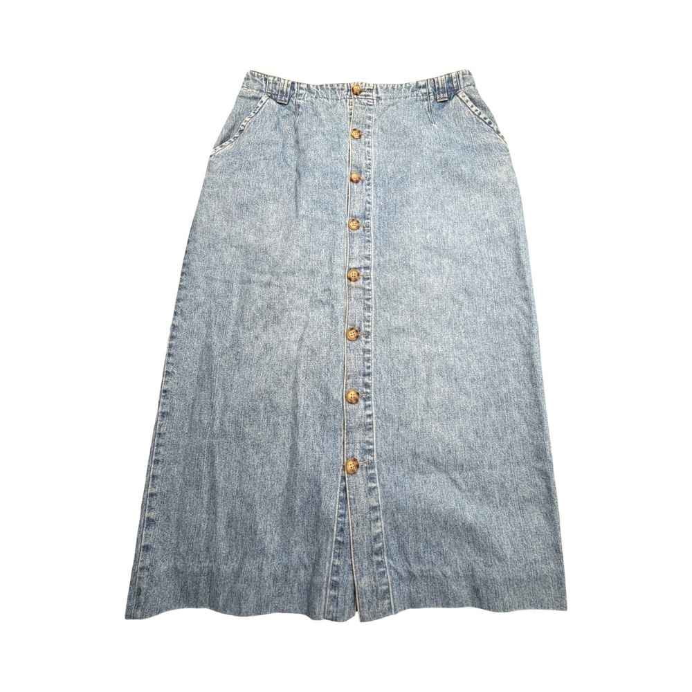Paul Harris Denim Skirt Womens 14 Blue 30x27 Button Front Cotton Workwear 90's